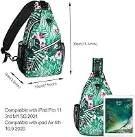 Vista 3 de MOSISO Mochila tipo bandolera, bolsa de hombro cruzada con patrón de cuerda para senderismo, flor de hoja de palma
