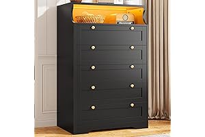EnHomee Black 5 Drawer Dresser with LED for The Bedroom