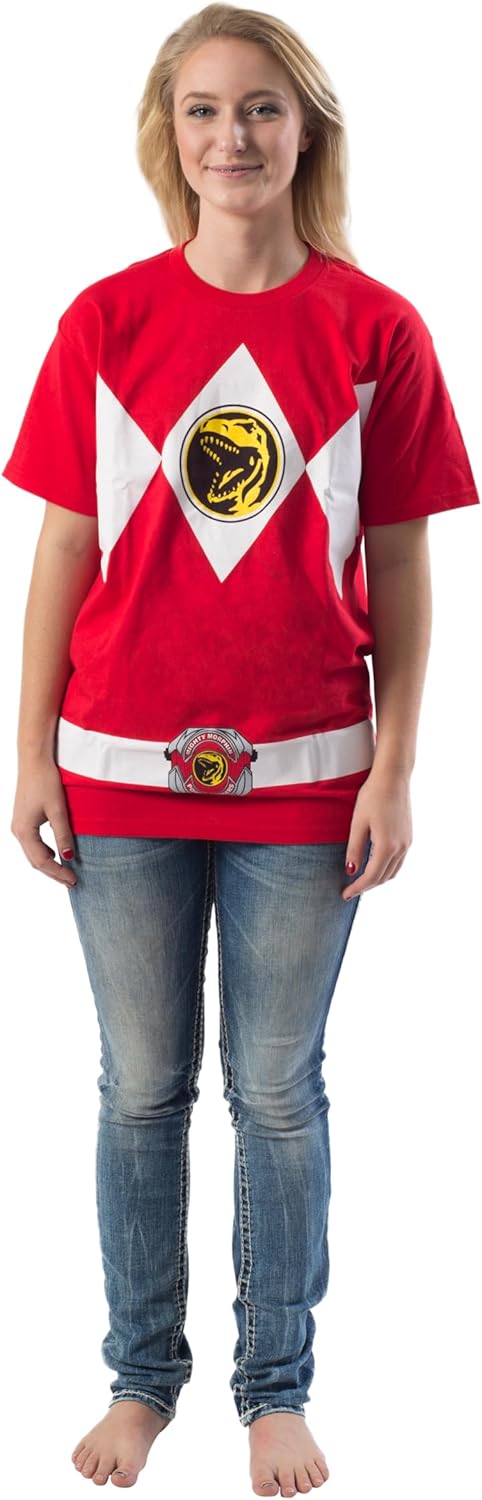 Mighty Morphin Power Rangers Red Blue Yellow Pink Green Black White Blue Costume T-Shirt - Image 3
