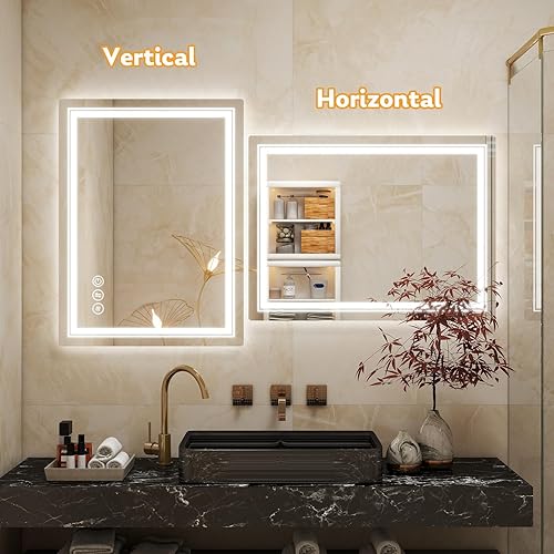 Miniatura 7 de SWISH WEAVERS Espejo LED de baño con luces, antivaho y 3 colores de luz, memoria, botón táctil inteligente, espejo LED montado en la pared para baño