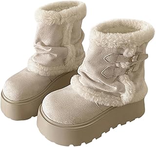 [ＷＡＮＳＨＩＸ] 厚底 ムートンブーツ ルーズブーツ レディース スノーシューズ 裏ボア スエード ふわふわ くしゅくしゅ ハイカット ウィンターシューズ 冬靴 滑り止め 歩きやすい 原宿系