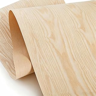 White Ash Wood Veneer Sheet, 12" x 96", 0.25mm Thick, Non-Woven Backed,Easy to Cut & Apply,Thin Veneer for Furniture, Crafts,Wall and & Guitar Making