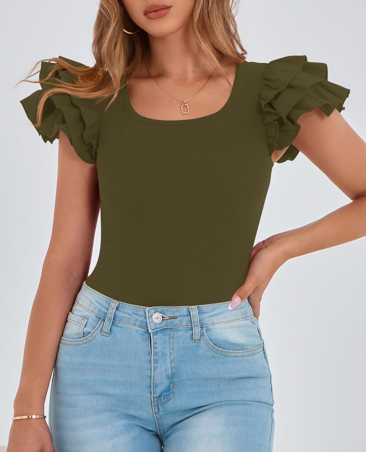 PRETTYGARDEN Women's Ruffle Short Sleeve Shirts 2026 Summer Casual Basic Tee Cute Fitted Crew Neck Fashion Tops Clothes - Image 6