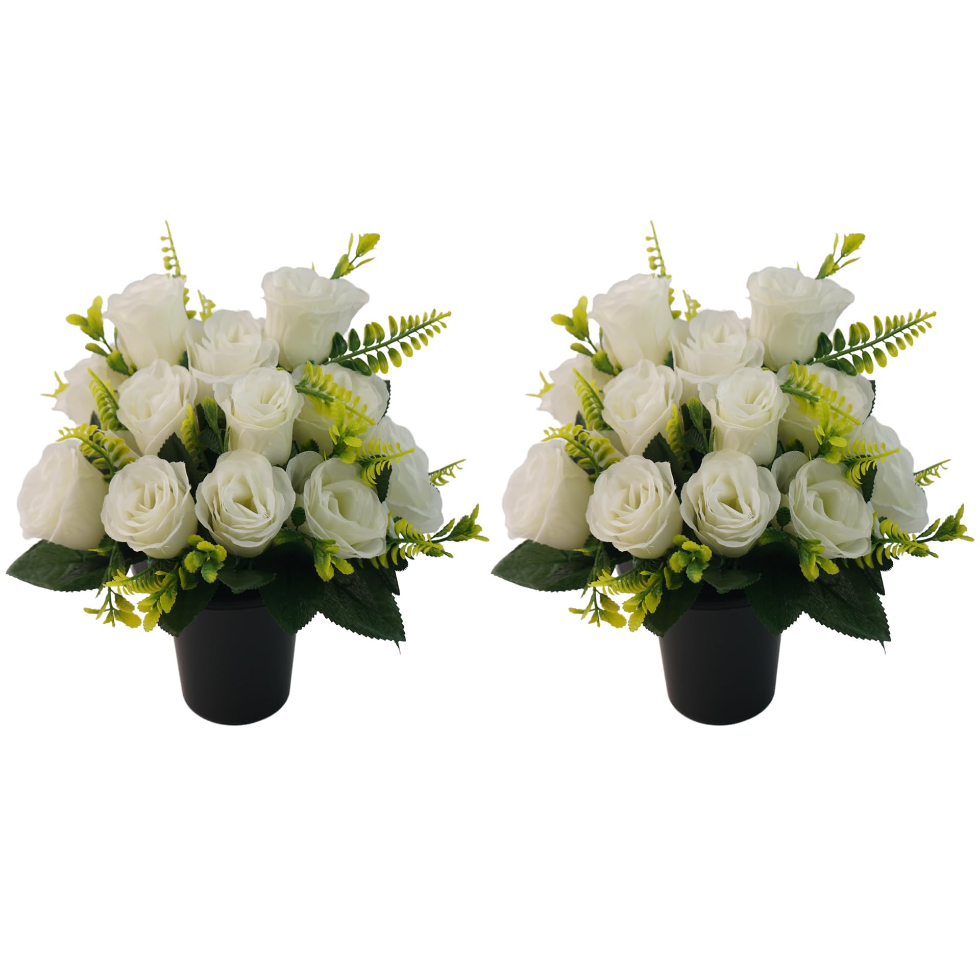 JUTTAUTO 2pcs Artificial Flowers In Pot 12 Head Rose Grave Silk Floral for Memorial & Cemetery Funeral Home Office Christmas Decorations