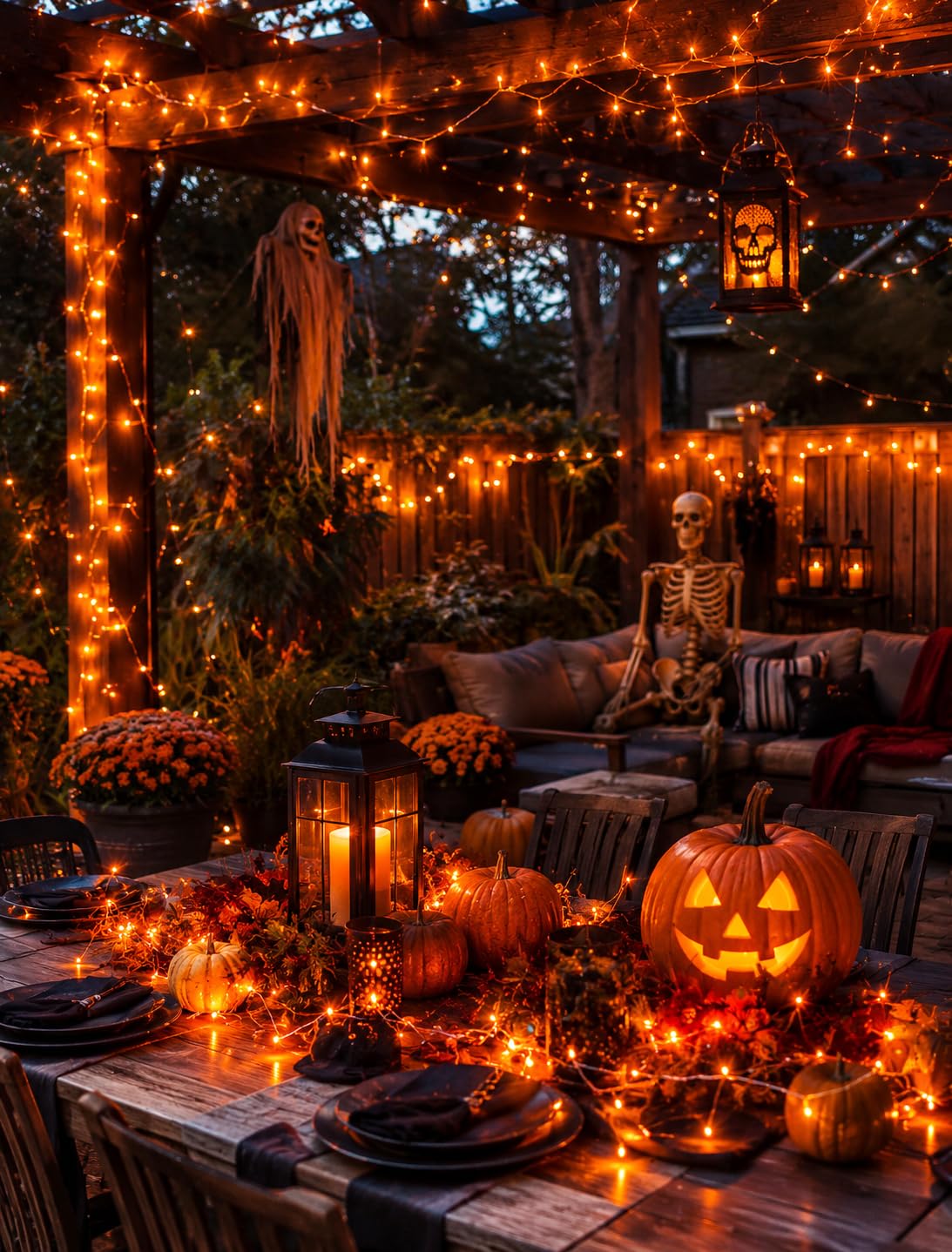 2 x orangefarbene Solar-Lichterkette für den Außenbereich, je 10 m, 100 LEDs, solarbetriebene Halloween-Lichterkette, wasserdichter Kupferdraht, funkelndes Licht für Thanksgiving