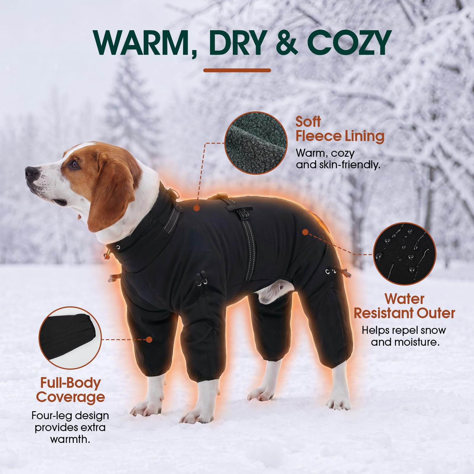 Kuoser Cappotto invernale per cani di grandi dimensioni, nero, 3XL