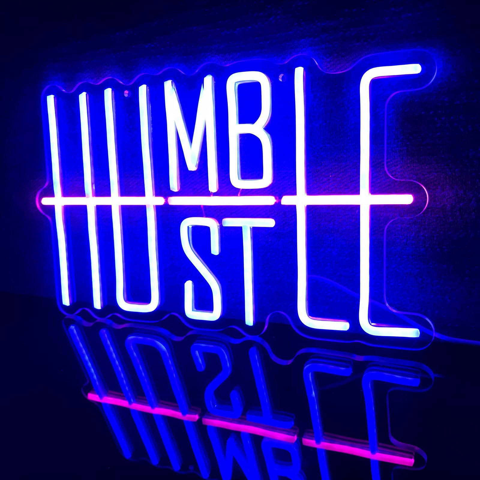 Humble&Hustle Neon Sign Light Up for Wall Decor Hustle Led Sign for Gym Small Acrylic Art Decor for Office Bedroom Decorations 16.54x9.45 inch — image 1