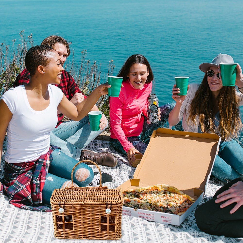 en Osier Tissé À Main avec Poignée, Panier De Pique-Nique en Rotin, Panier De Stockage des Aliments, Cadeau, À Main pour Vacances À Plage,