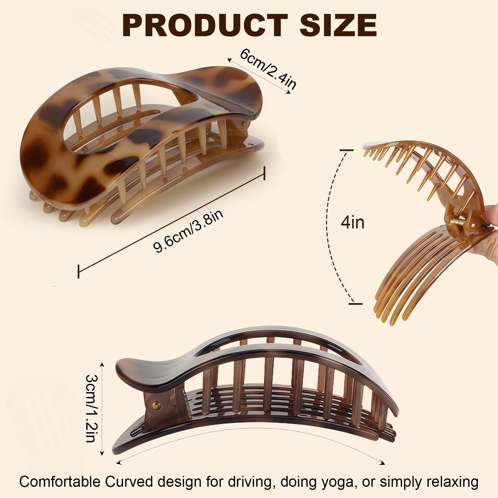 Solihigh 4 PCS Flat Hair Claw Clips for Women Curved Design Flat Hair Clips for Thick Thin Hairs Curved Strong Hold - Image 2