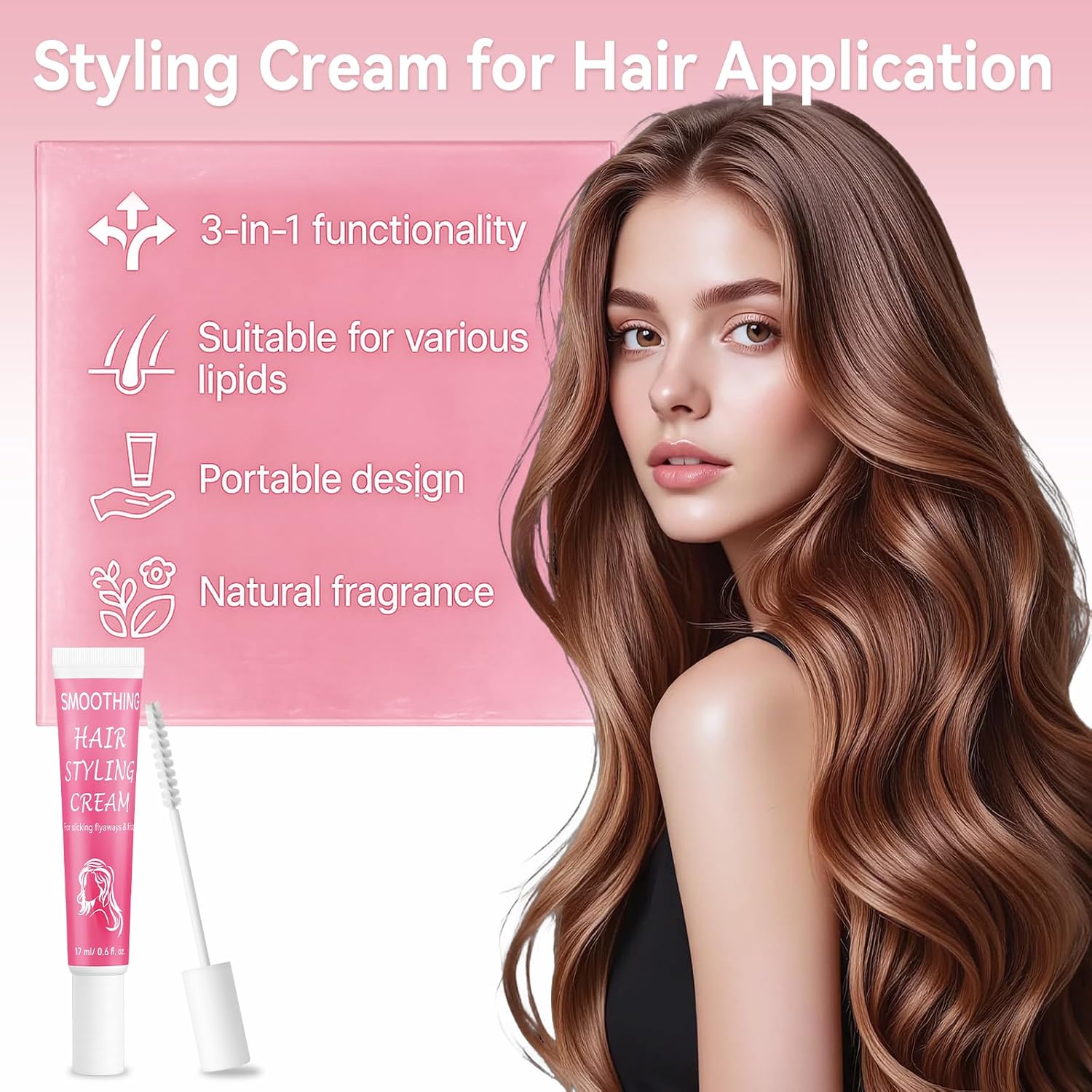 Hair Styling Cream, 3-in-1 Taming Wand Flyaway Stick, Lightweight Non-Greasy Formula to Control Frizz, Tame Flyaways, Smooth Edges with Biotin & Aloe Vera for All Hair Types, Long-Lasting Hold