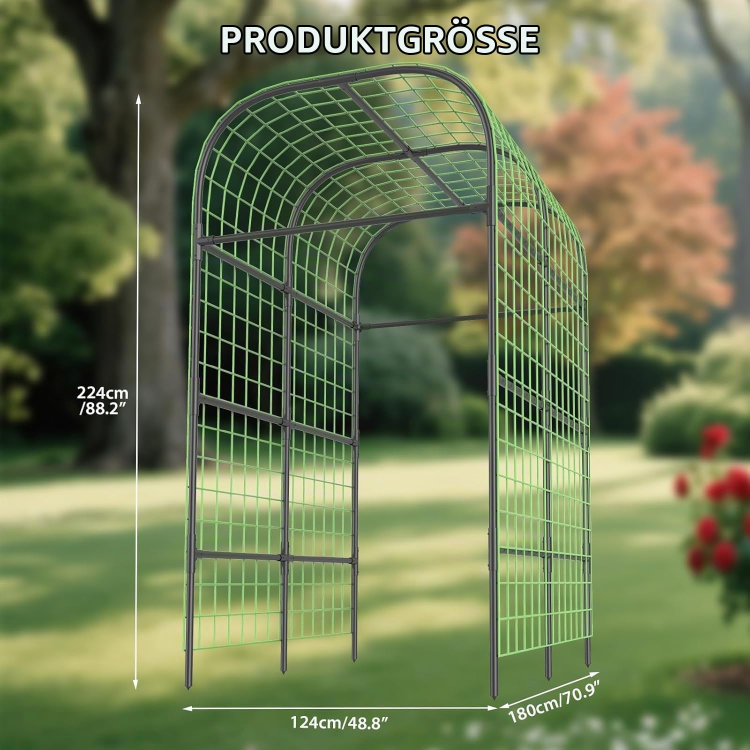 U-förmiger Rankgitter Garten,124x180x224cm Gartenbogen Metall, Universelle Rankhilfe mit Ranknetz für Gurken, Erbsen, Rosen & Kletterpflanzen, Spalier Stützgitter für Garten und Gewächshaus