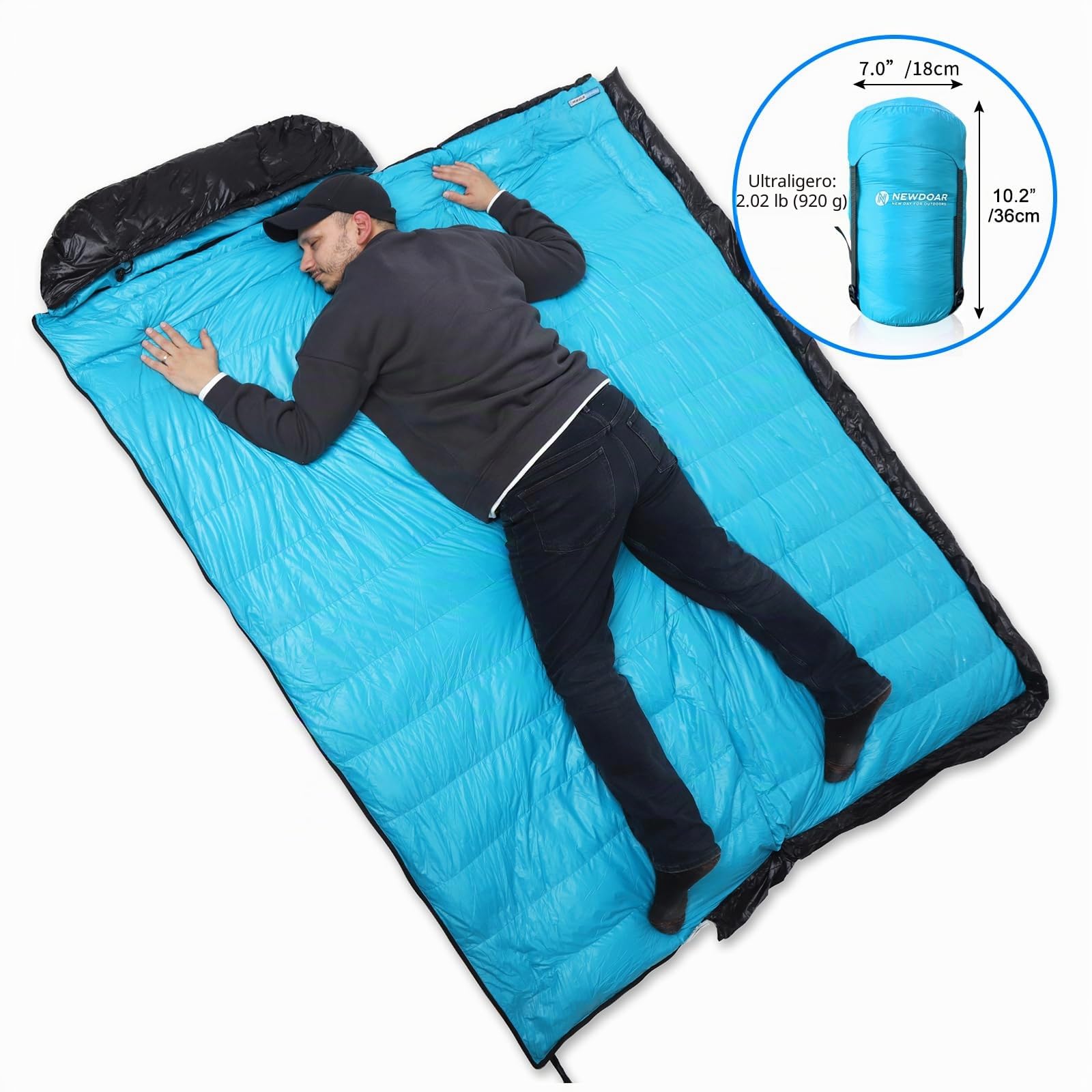 NewDoar Saco de dormir ultraligero para camping, 800 FP, plumón de pato blanco, ultra compacto, forma de momia, primavera, verano, otoño, senderismo y tienda de campaña (ponible)