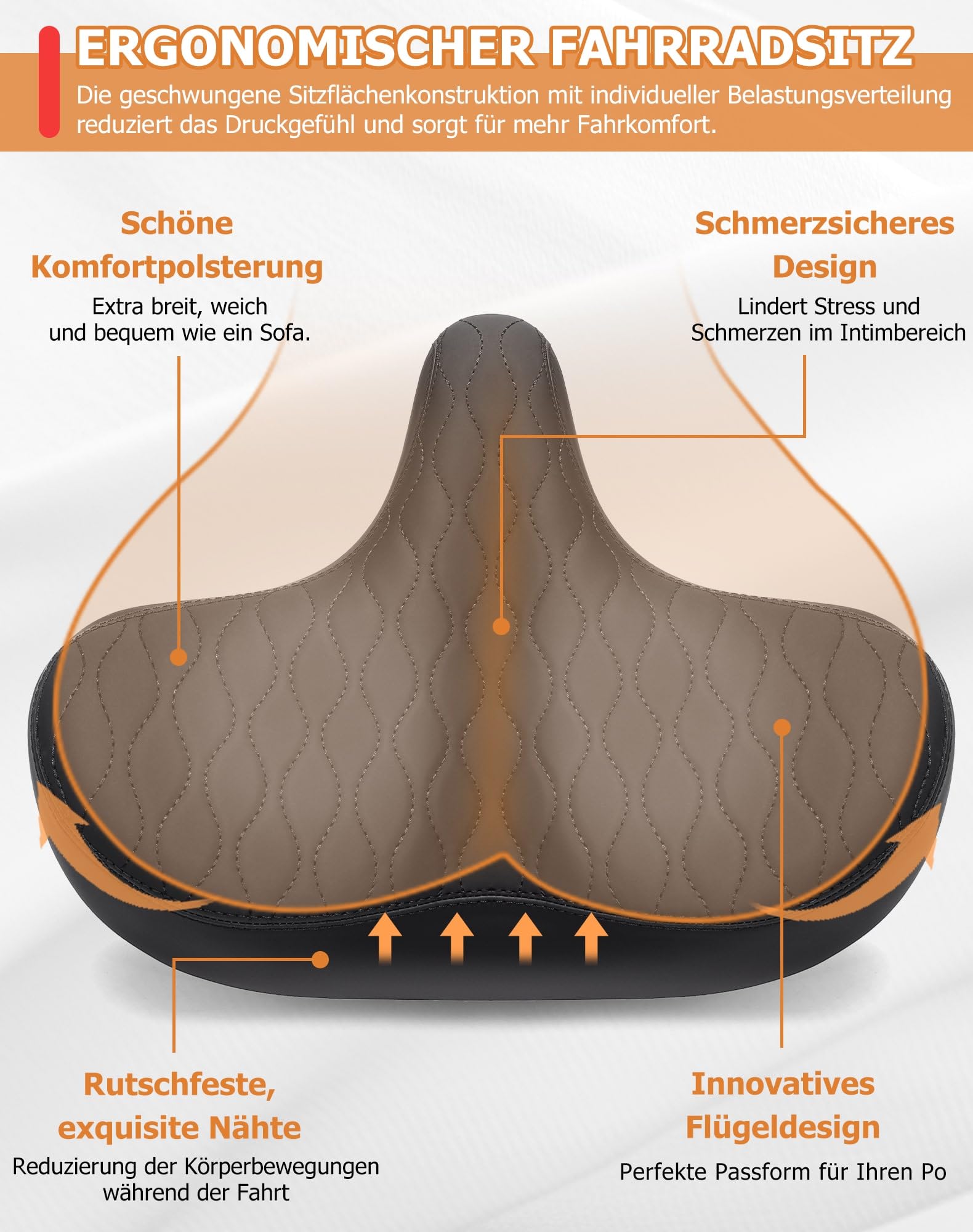 CDYWD Übergroßer Fahrradsattel Herren & Damen, Bequem, Weich Memory Foam, Ergonomisch, Extra Breit Bequemer Fahrradsitz, Universal Ersatz Fahrradsättel für Mountainbike, Cityrad, Ebike, Heimtrainer