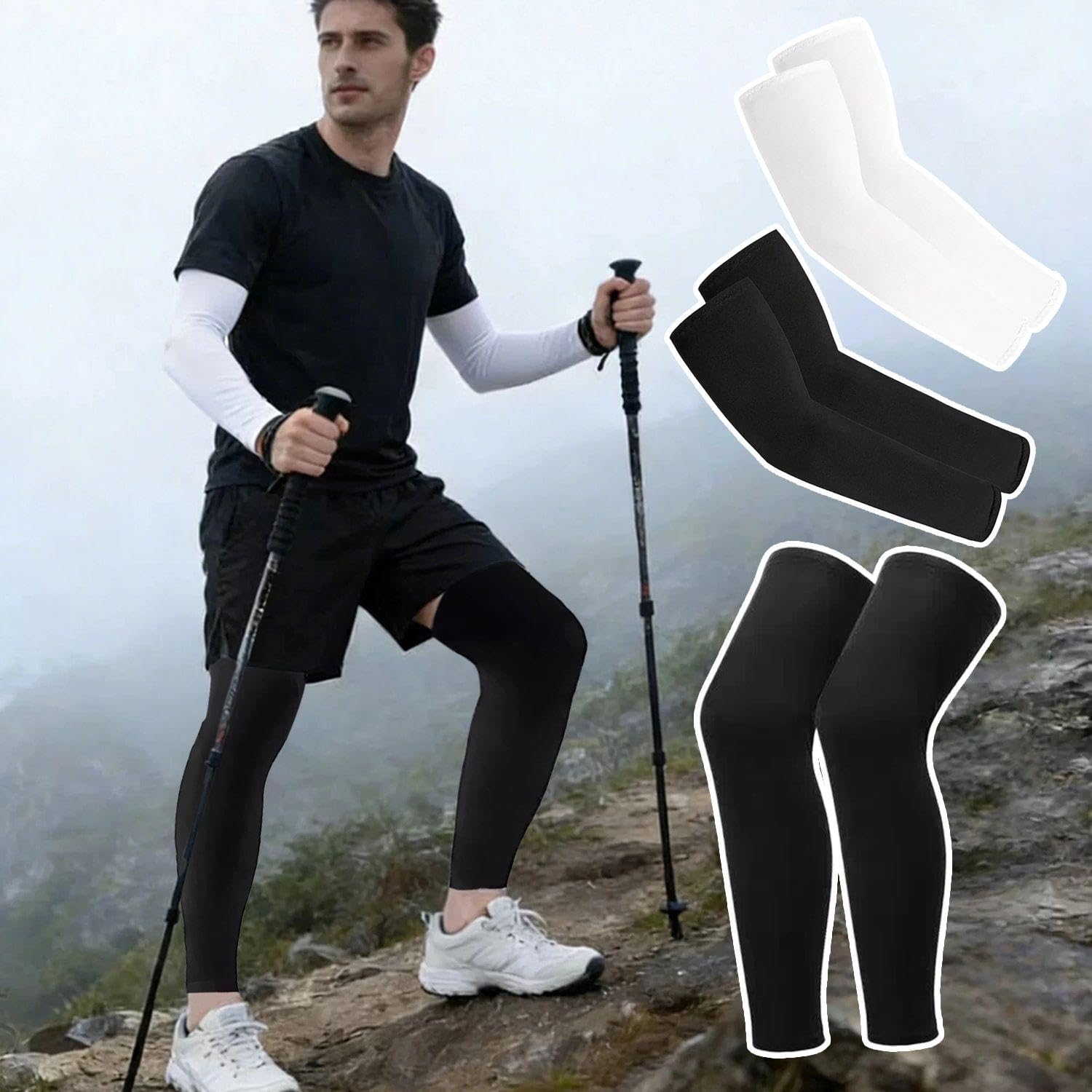 2 Paia di Maniche Protettive per Le Braccia Sportive E 1 Paio di Coprigambe in Seta Ghiacciata, vestibilità Elastica, Traspirante E Confortevole, Protezione Solare, Pallavolo E Altri Sport.