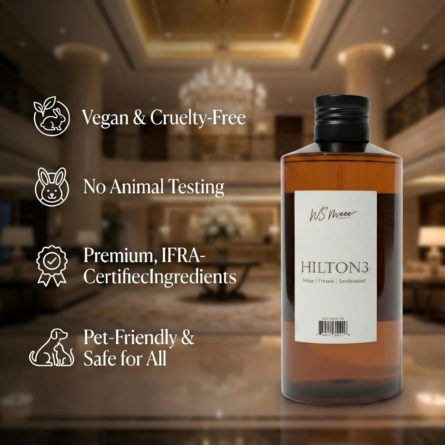 Hotel Lobby Diffuser Oil Refill 200ml (6.76oz), Natural Pure Essential Oil, Hilton Inspired Scent, Melon Freesia Sandalwood Blend for Waterless & Ultrasonic Diffusers, Home Fragrance