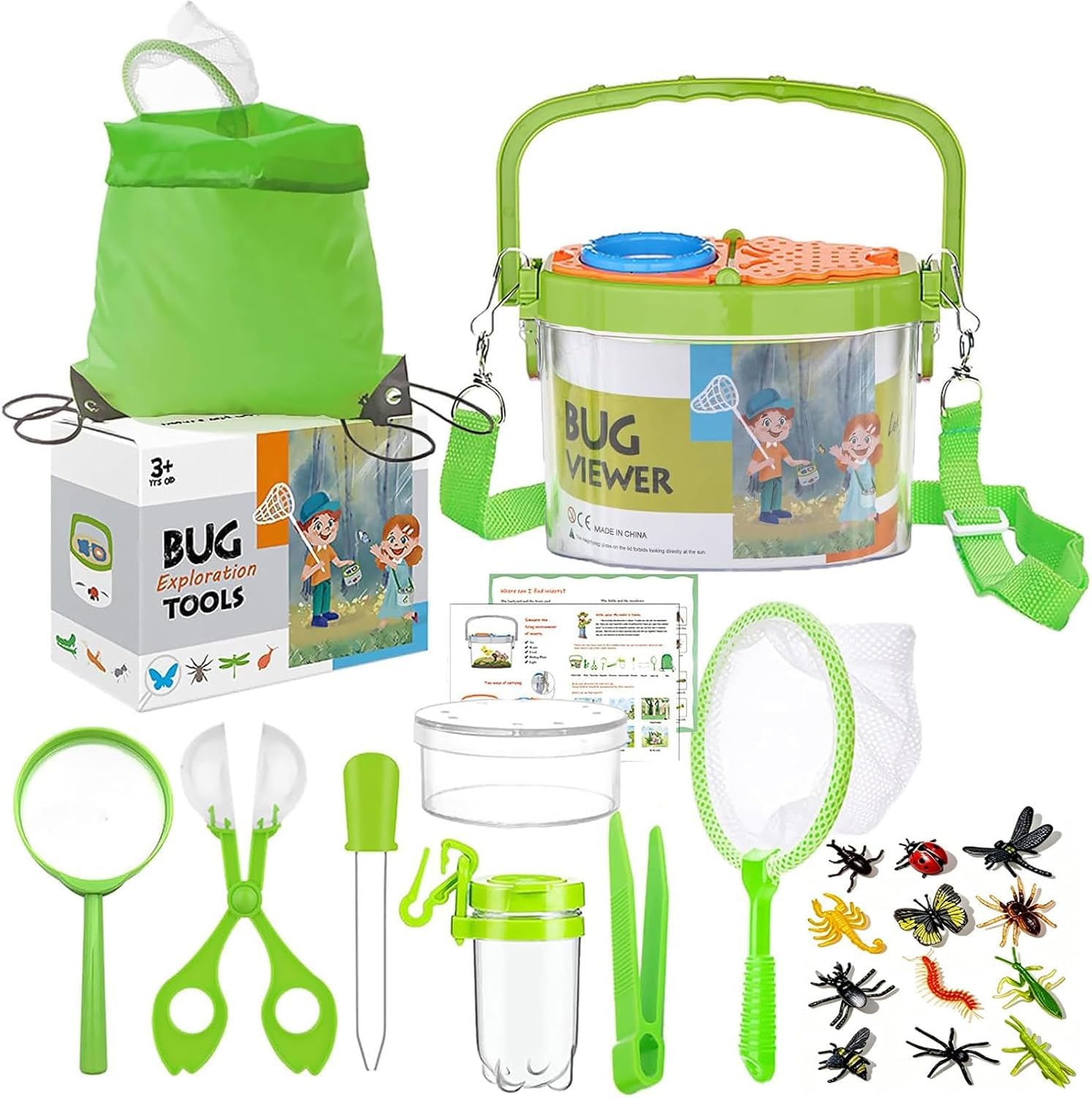 Bug Hunting Kits for Children, 23PCS Pcs Bug Catcher Kit with Fake Insects, Outdoor Explorer Kit Gifts for Boys Girls 3 4 5 6 Years Old