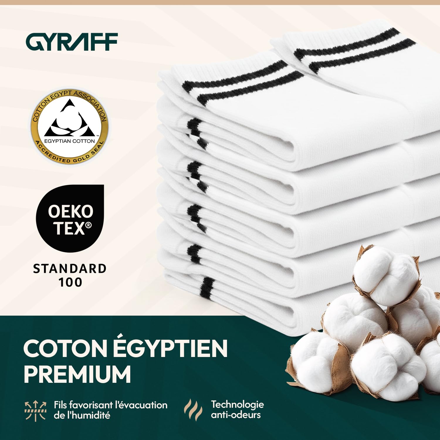 Chaussettes de tennis premium en coton égyptien, sans couture, douces, rembourrées, anti ampoule, lot de 3, mi mollet rayée de sport, anti transpiration, femme homme, blanche, 35-38, 39-42, 43-46