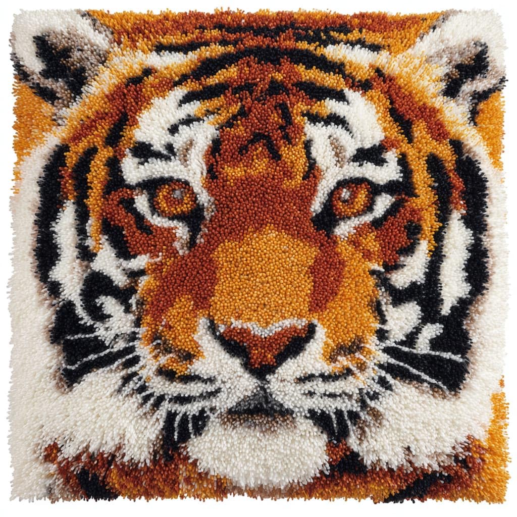 Taxpy Latch Hook Kits, Animal Tiger Pillow DIY Rug Crochet Hook Cushion Making Kits with Preprinted Pattern Canvas Handmade Cushion Kit 43x43cm