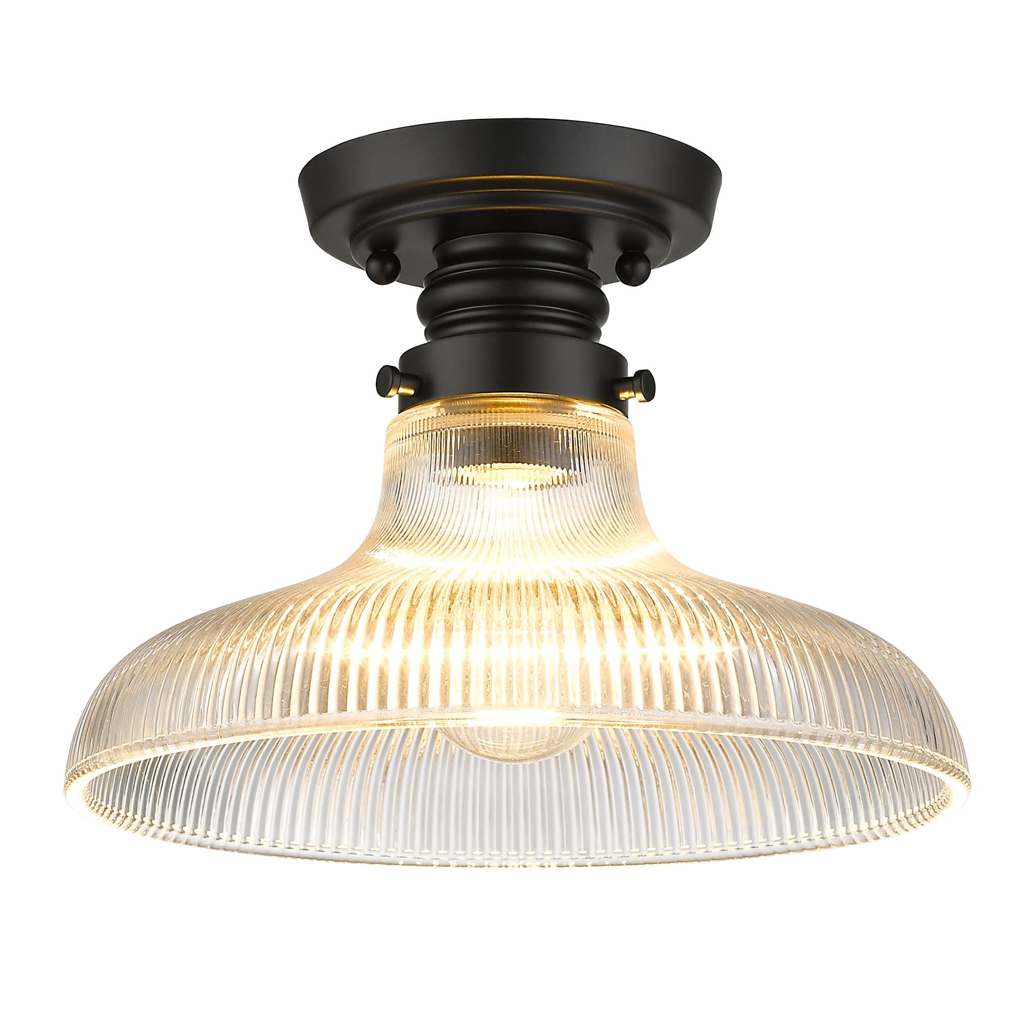 Golden Lighting Clary Flush Mount - 10" in Matte Black with Ribbed Optic Glass
