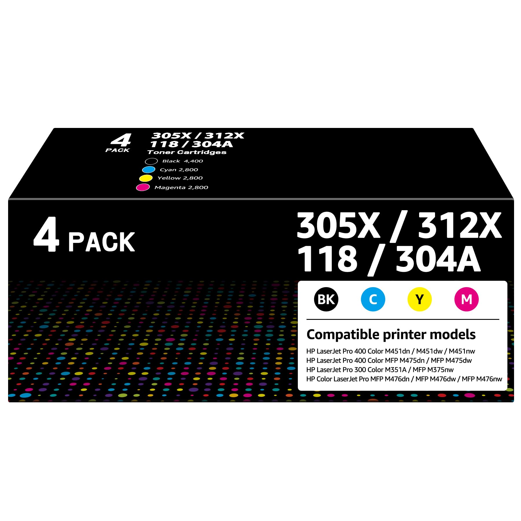 305X Toner Cartridge 4-Piece Combo Pack Replacement for HP 305A 305X CE410A CE411A CE412A CE413A Toner for HP Laserjet Pro 400 Color MFP M451nw M451dn M451dw M475dw M475dn Pro 300 MFP Laser Printer