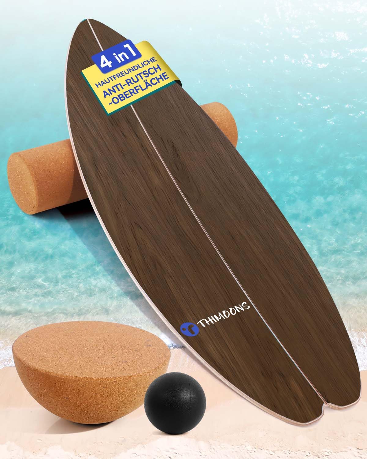 Balance Board Erwachsene | Rutschfeste Oberfläche & Rocker Shape | Surf Balanceboards für Surf Core-Training, Fitness, Reha & Koordination,inkl. Rolle, Halbkugel und Balance Ball