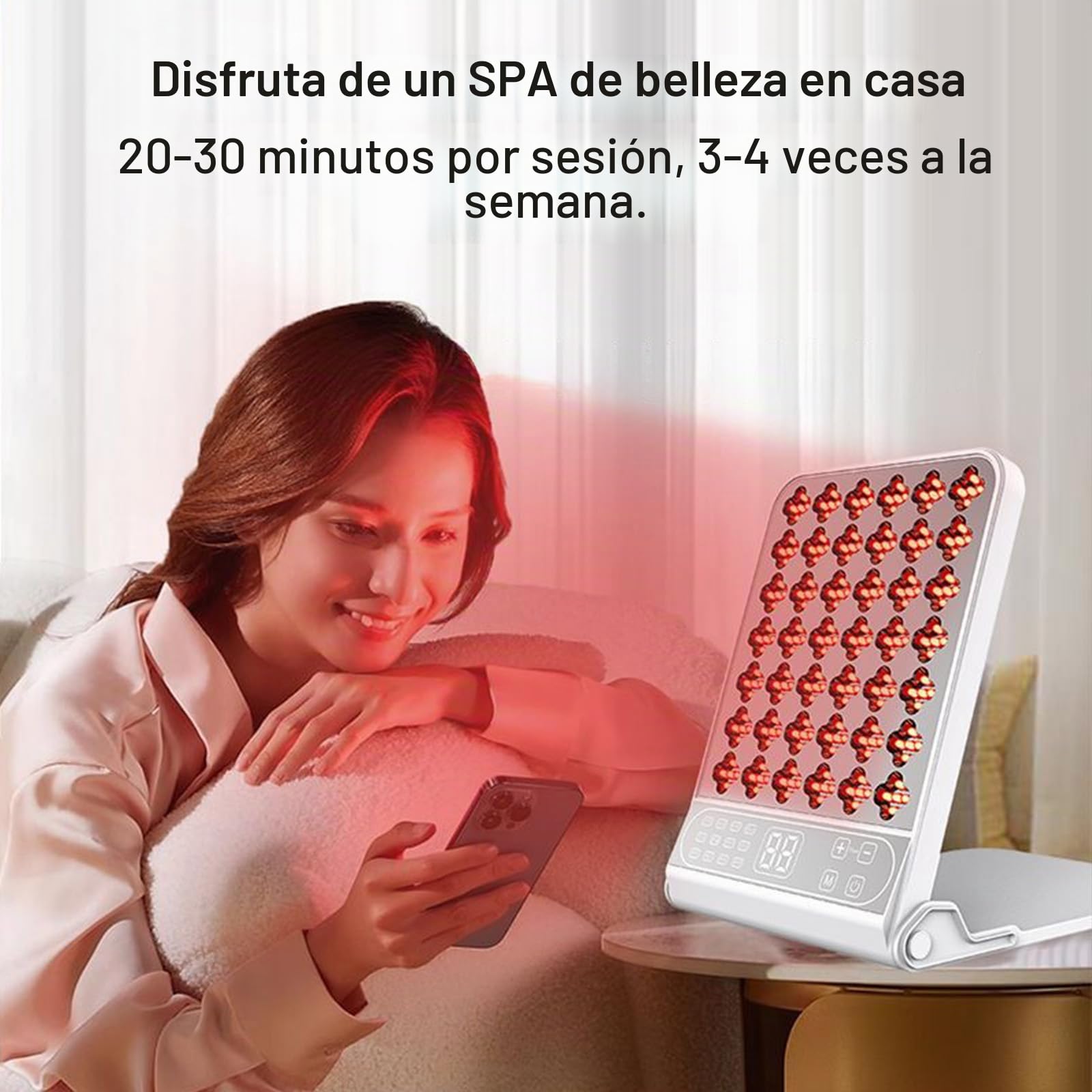 Lámpara Luz Roja Panel, Lampara Infrarroja con 4 Longitudes de Onda(Rojo 660nm/Infrarrojos 850nm/Amarillo 583nm/Azul 423nm),12 Modos y Temporizador (No produce calor) (Plata)