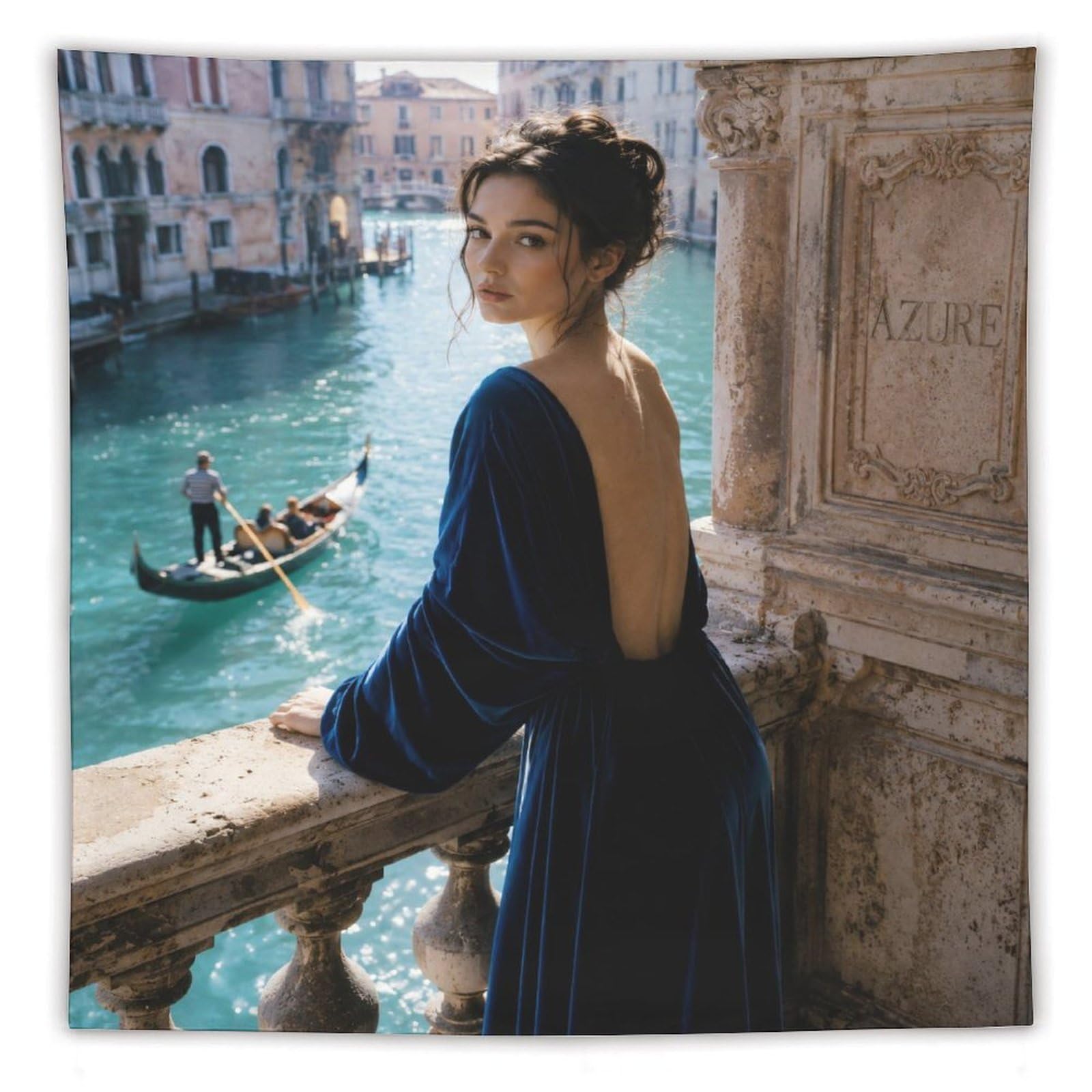 W7C8U2X3 Woman Overlooking Gondola Wall Tapestry, Oil Painting, Backdrop