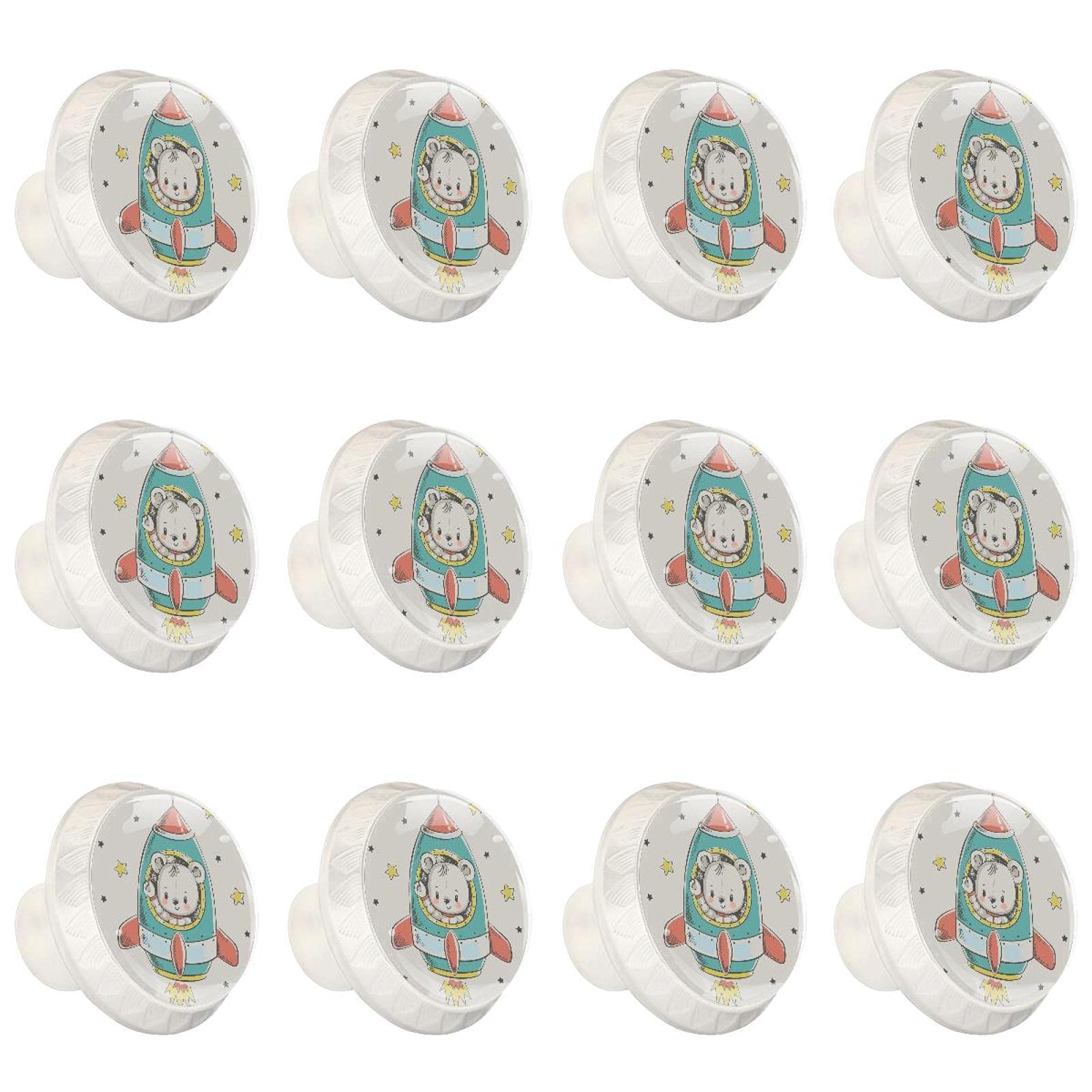 Boutons de cuisine ours fusée poignées de meuble rondes lot de 12