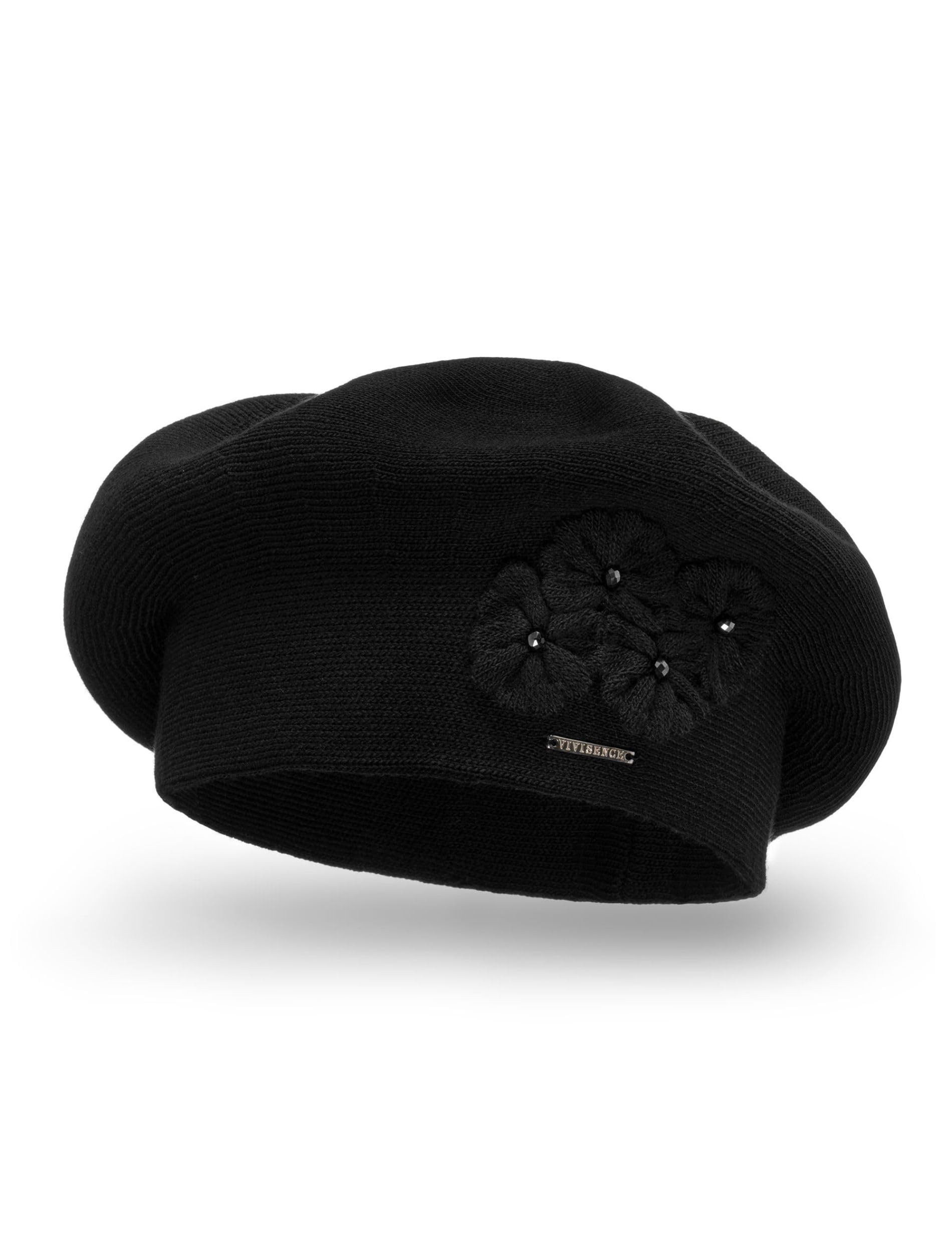 VIVISENCE Baskenmütze Damen Elegant Blume Warm Herbst Winter Accessoire 7006