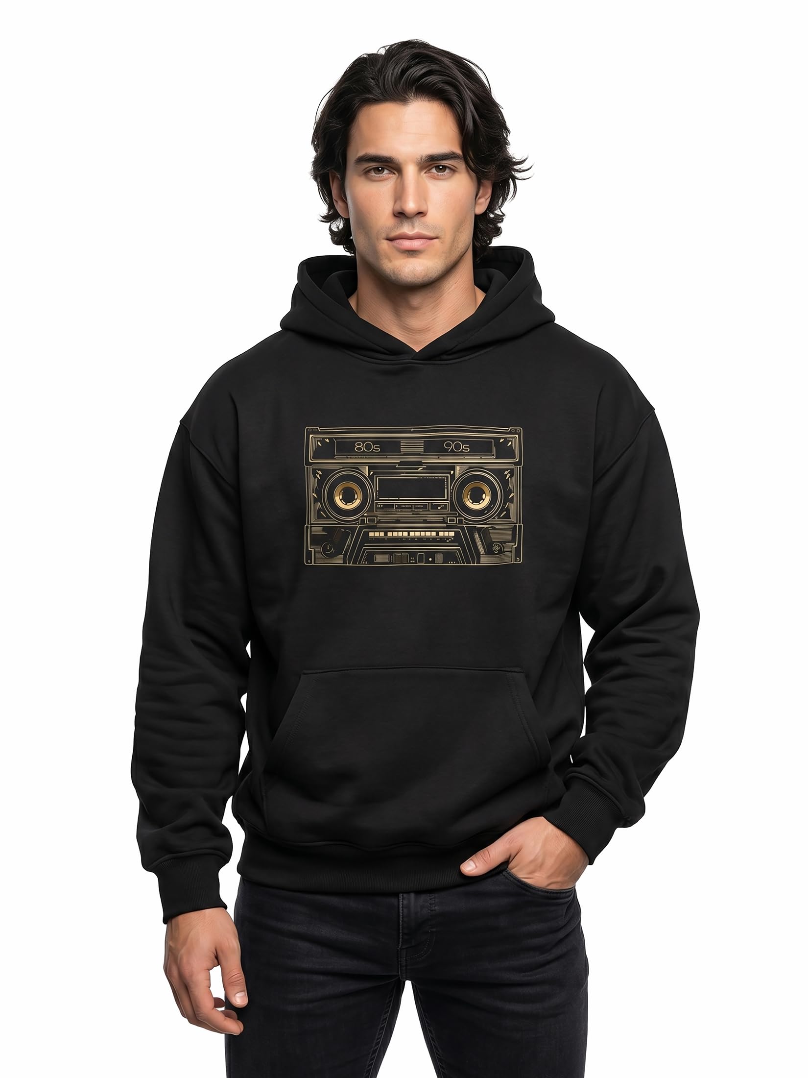 MAKAYA Hoodie da Uomo con Motivo Hip Hop Felpa con Cappuccio con Cassetta Tape Mixtape Pullover Maglione Sweatshirt