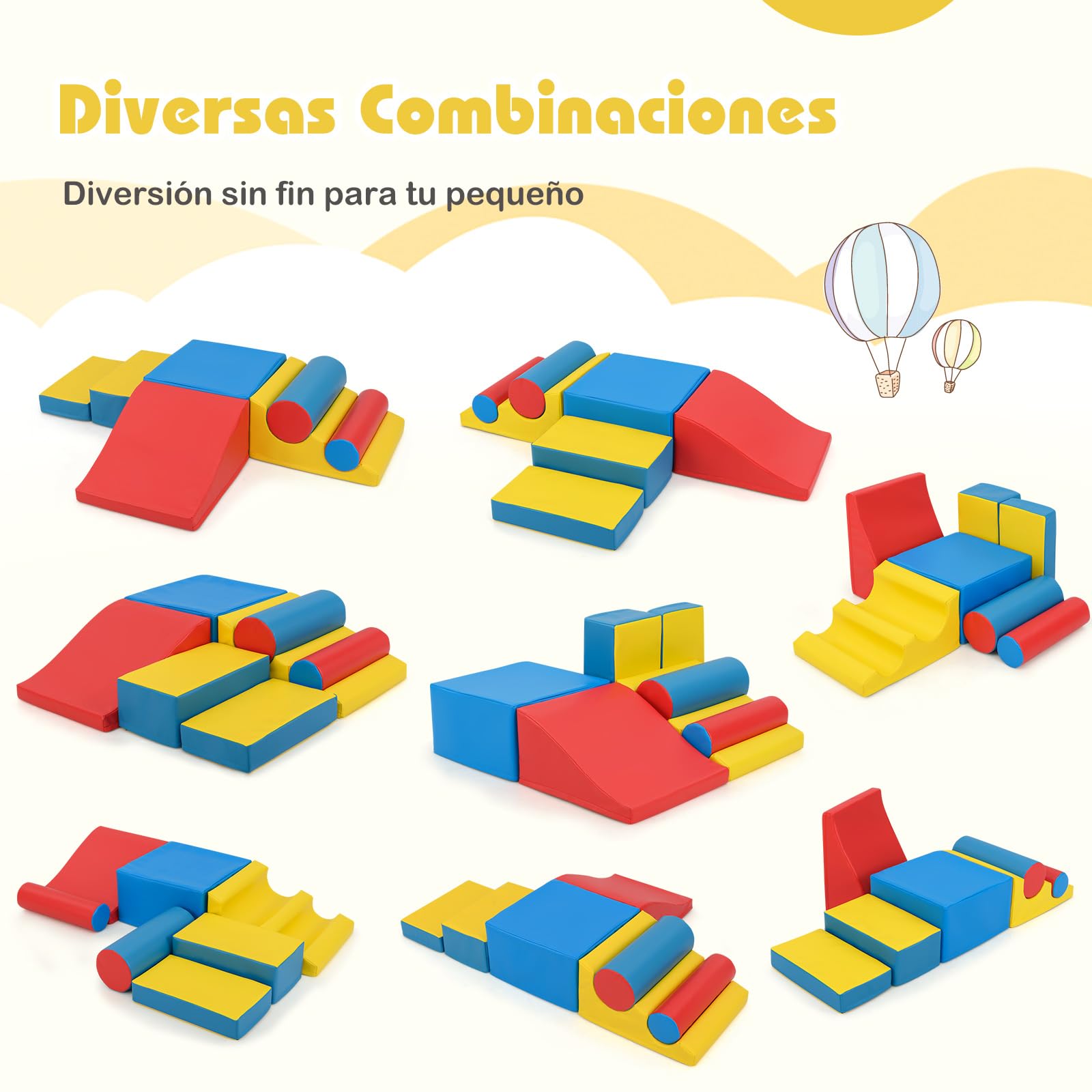 COSTWAY Juego de 7 Bloques de Espuma para Niños de 12-36 Meses, Bloques Psicomotricidad de Trepar y Gatear, Habilidades Motoras y Desarrollo sensorial, Multicolor
