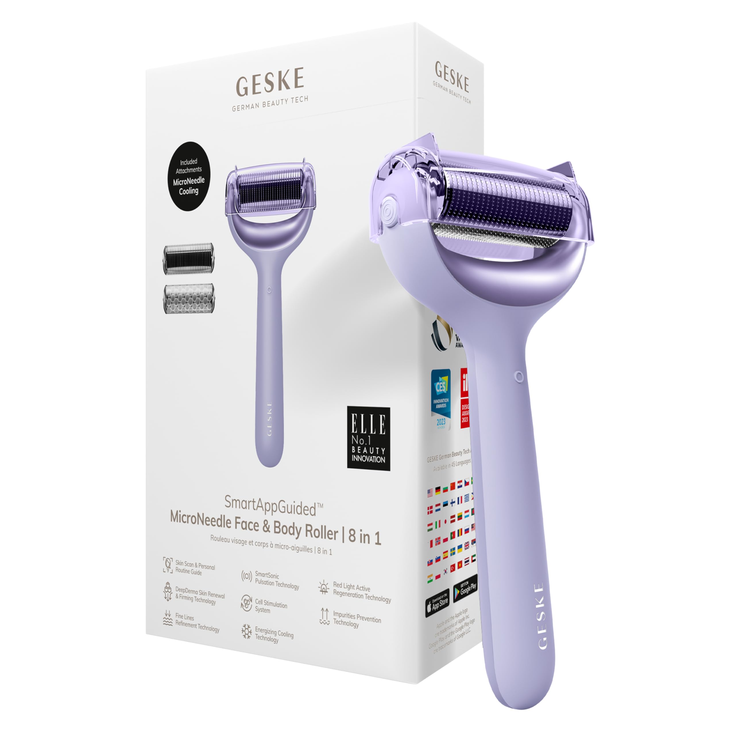 GESKE SmartAppGuided™ MicroNeedle Face & Body Roller, Purple