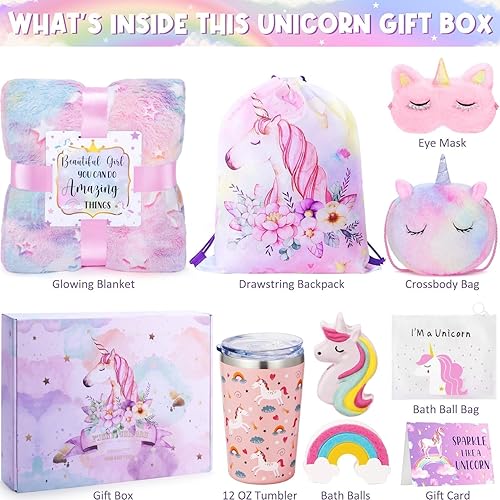 Miniatura 2 de Regalos de unicornio para niñas de 4 a 6 a 8 años, adolescentes y niñas, juguetes de unicornio con manta que brilla en la oscuridad, regalos de