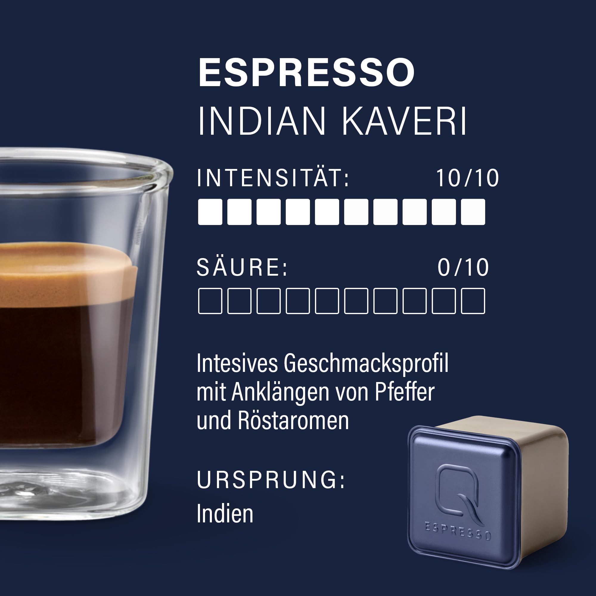 Tchibo Qbo Espresso Indian Kaveri Premium Kaffeekapseln, 216 Stück – 8x27 Kapseln (Espresso, Intensität 10/10, intensiv und pfeffrig), nachhaltig & aus 70% nachwachsenden Rohstoffen¹
