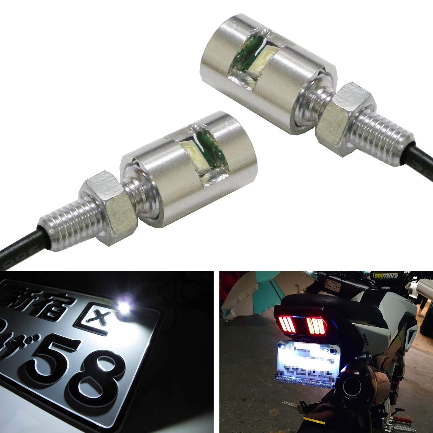 iJDMTOY (2) 12V Xenon White 5730-SMD Bolt-On LED License Plate Lights For Car Truck ATV Motorcycle Bike, etc (Chrome Finish)