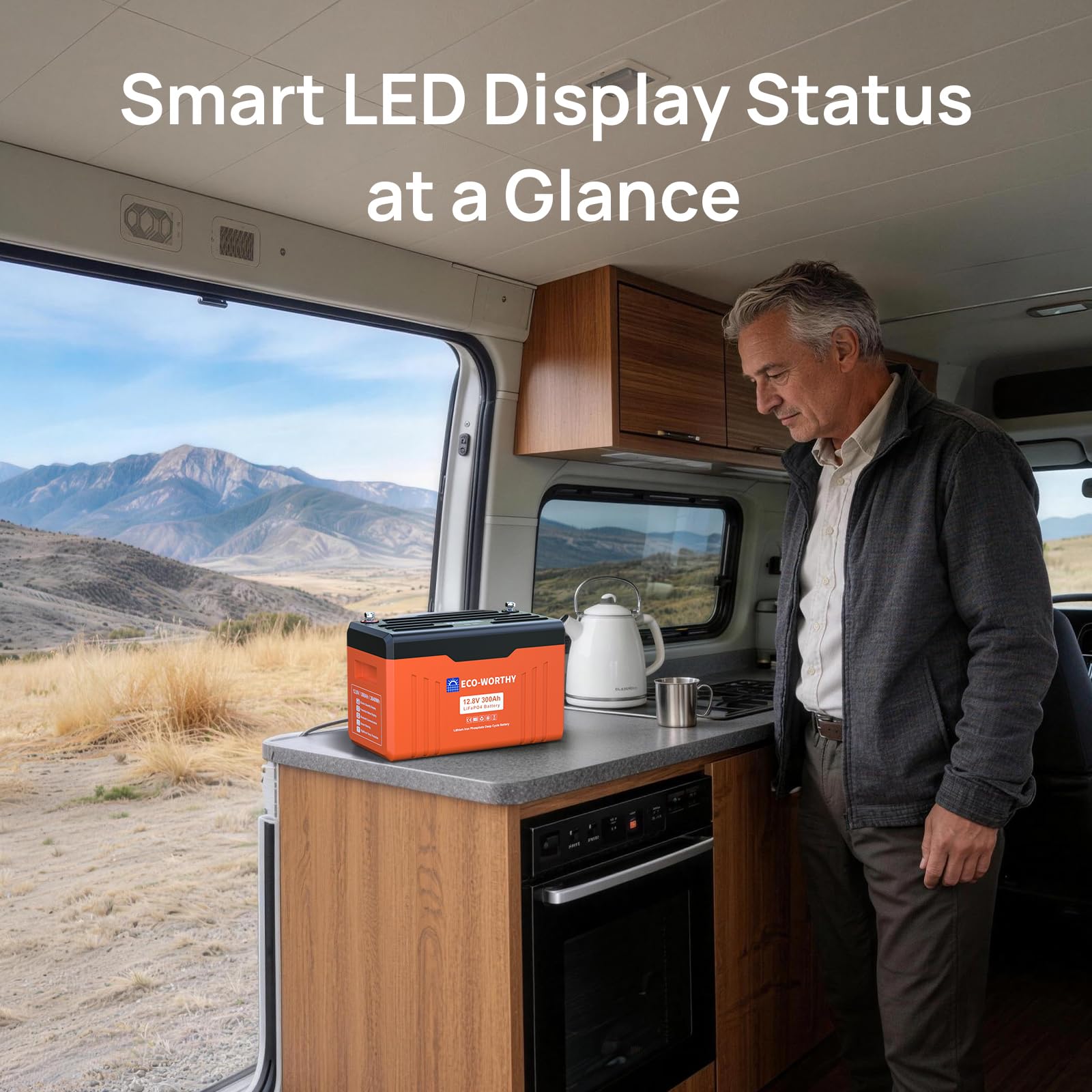 ECO-WORTHY LiFePO4 Bluetooth 12 V, 314 Ah EnergyTrek z wyświetlaczem, akumulator litowy 12 V, 314 Ah z 200 A BMS, ochrona przed niskimi temperaturami i maksymalnie 15 000 cykli, 4019 Wh, LiFePO4 12 V