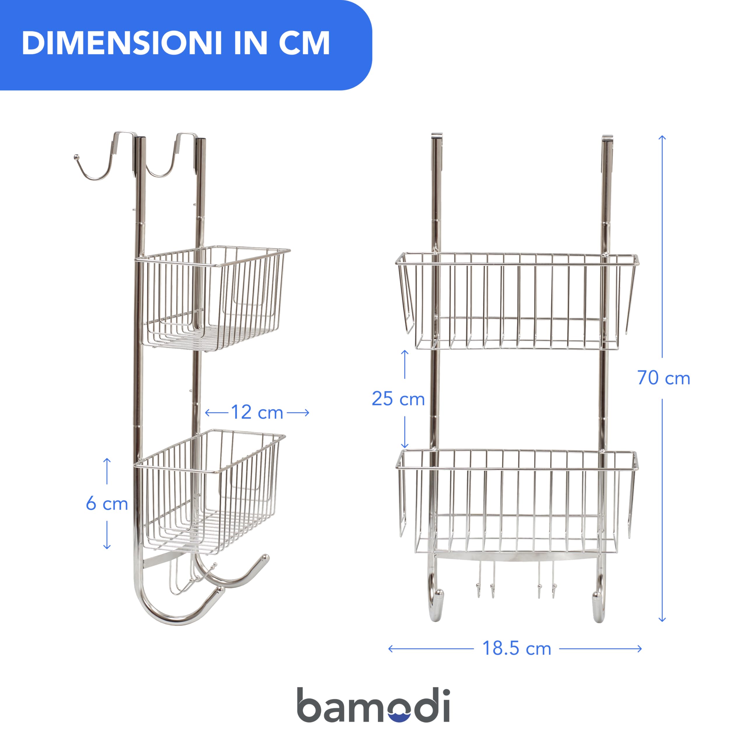 BAMODI Scaffale Per Doccia da Appendere - Mensola Doccia Bagno - Mensola Doccia Senza Foratura - Semplice Fissaggio Senza Perforare la Parete - Cromati 70 X 18,5 X 19 Cm L