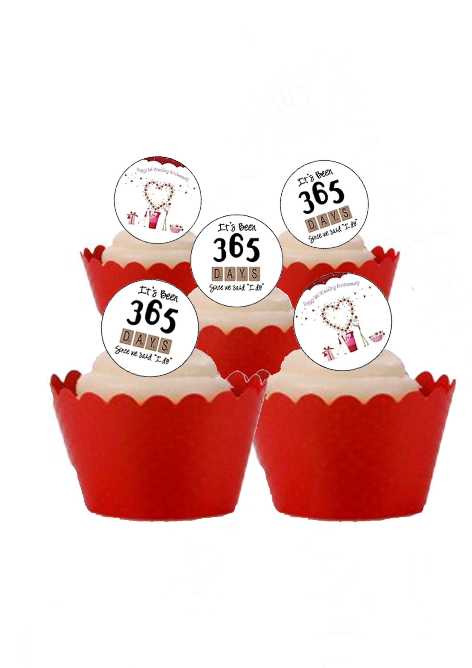 24 Precut 1st First Wedding Anniversary Edible Wafer Paper Cake Toppers Decorations