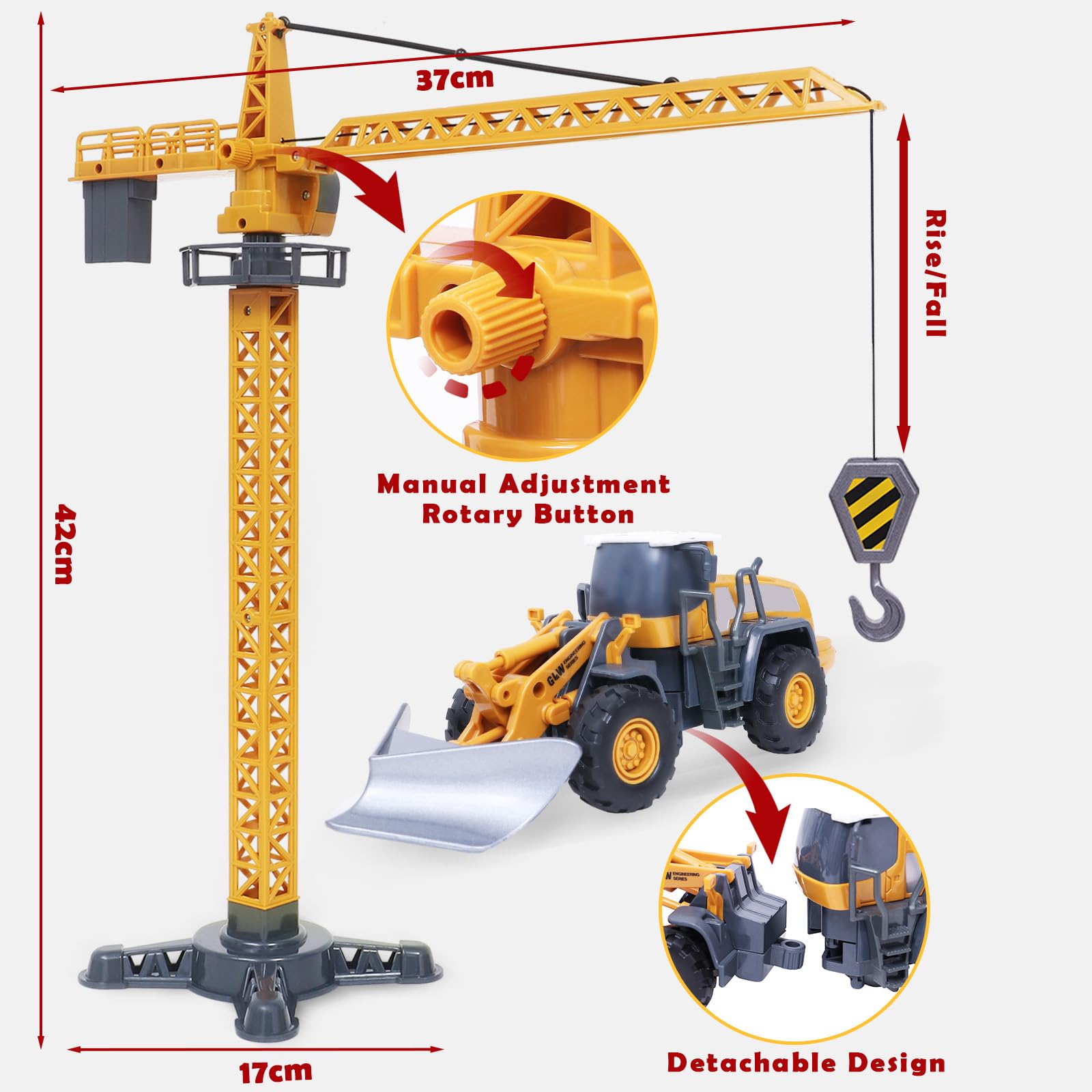 Vehiculos Construccion grandes - Camión Grúa, Excavadora Aplanadora, Máquina elevadora, Juguete de Regalo para Niños 3 4 5 6 7 años
