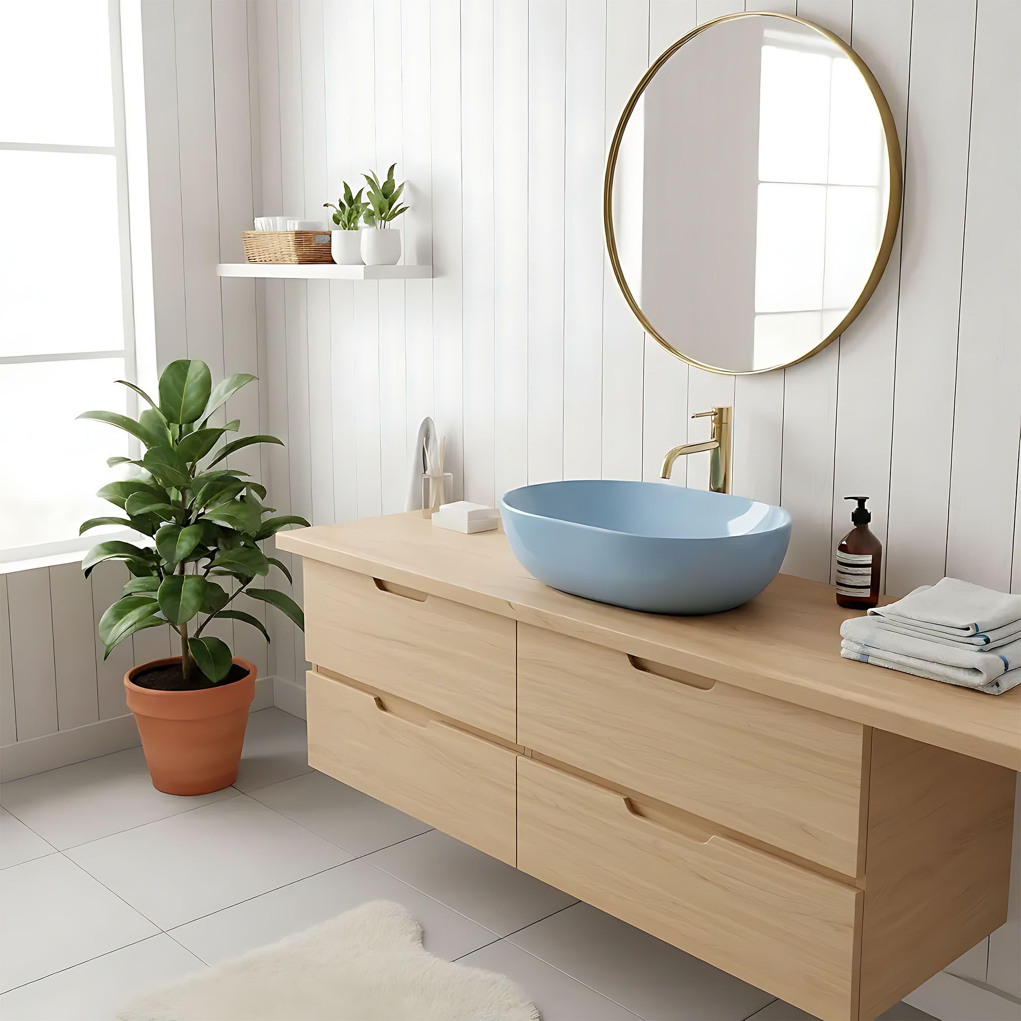 Lavabo Sobre Encimera Rea Lisa Azul