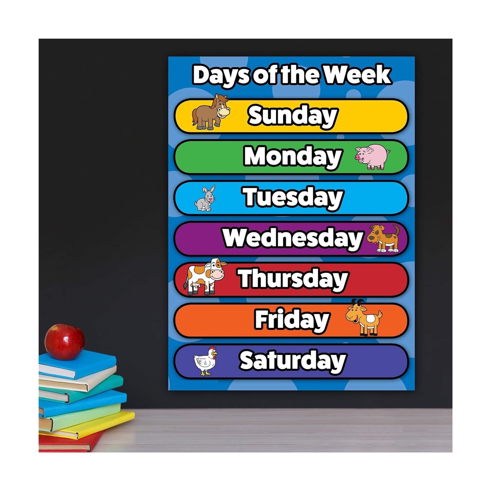 MDBJTCYZN Days of the Week Poster Educational Calendar Chart for Toddlers Preschool Classroom Wall Decor Homeschool(Framed,08x12inch(20x30cm))
