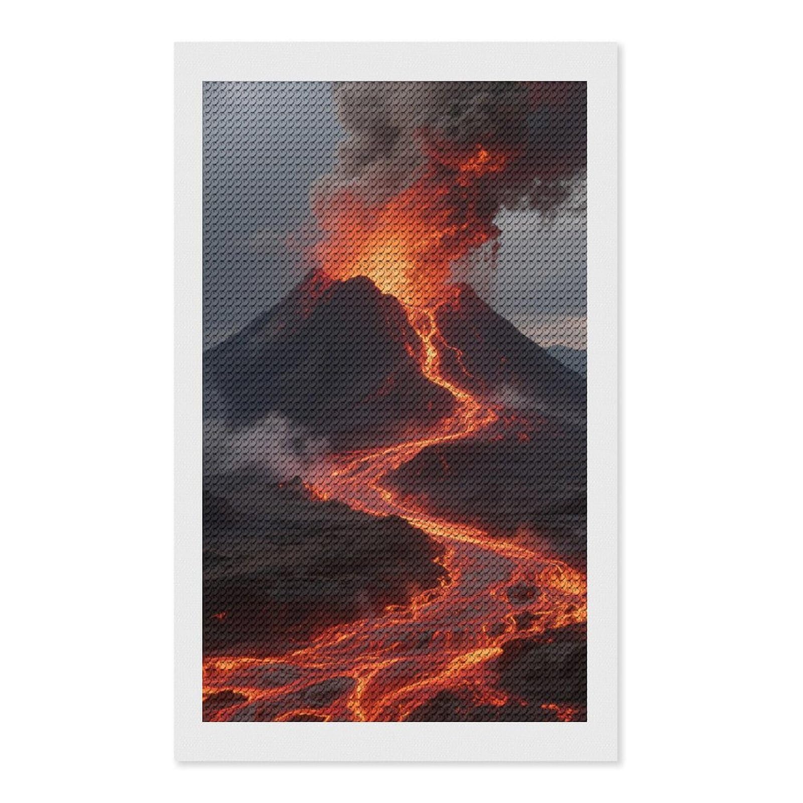 FodPand Volcano 5D Diamond Painting Kits for Adults Beginners Full Drill Round Diamond Dots Pictures Gem Art Supplies for Home Wall Room Decoration DIY Craft Set Gift 12x20