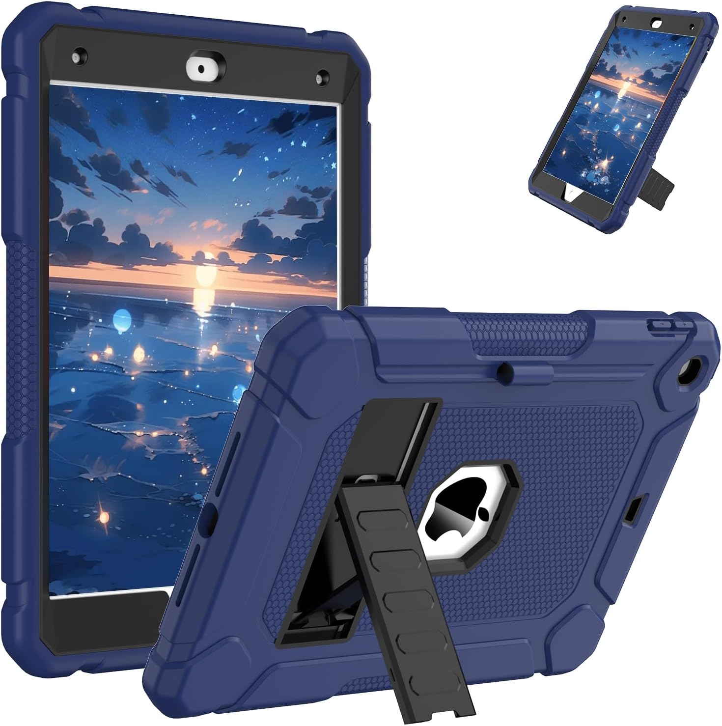 AVAWO Case for iPad 9th/8th/7th Generation(10.2 inch, 2021/2020/2019), Heavy Duty Military Grade Shockproof Protective Cover with Built-in Stand/Pencil Holder for i Pad 9/8/7 Gen, Navy Blue
