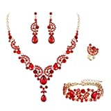 Rhinestone Crystal Bridal Floral Wave Teardrop Necklace Earrings Set