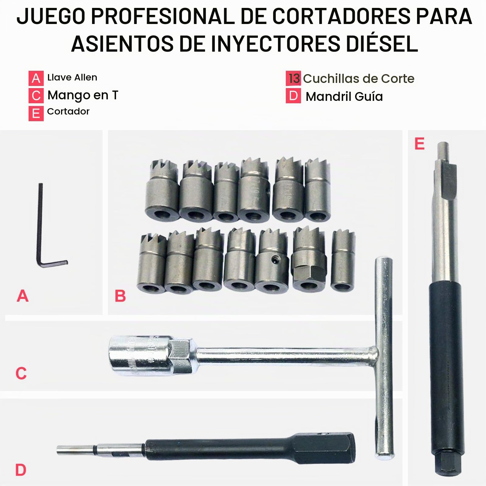 FreeTec 17 pzas Escariador de Inyectores, 14-21,5 mm Escariador de Asiento de Inyector Diesel, Profesional Escariadores Asiento Inyectores Kit Limpieza y Fresado Compatible con VW Audi BMW