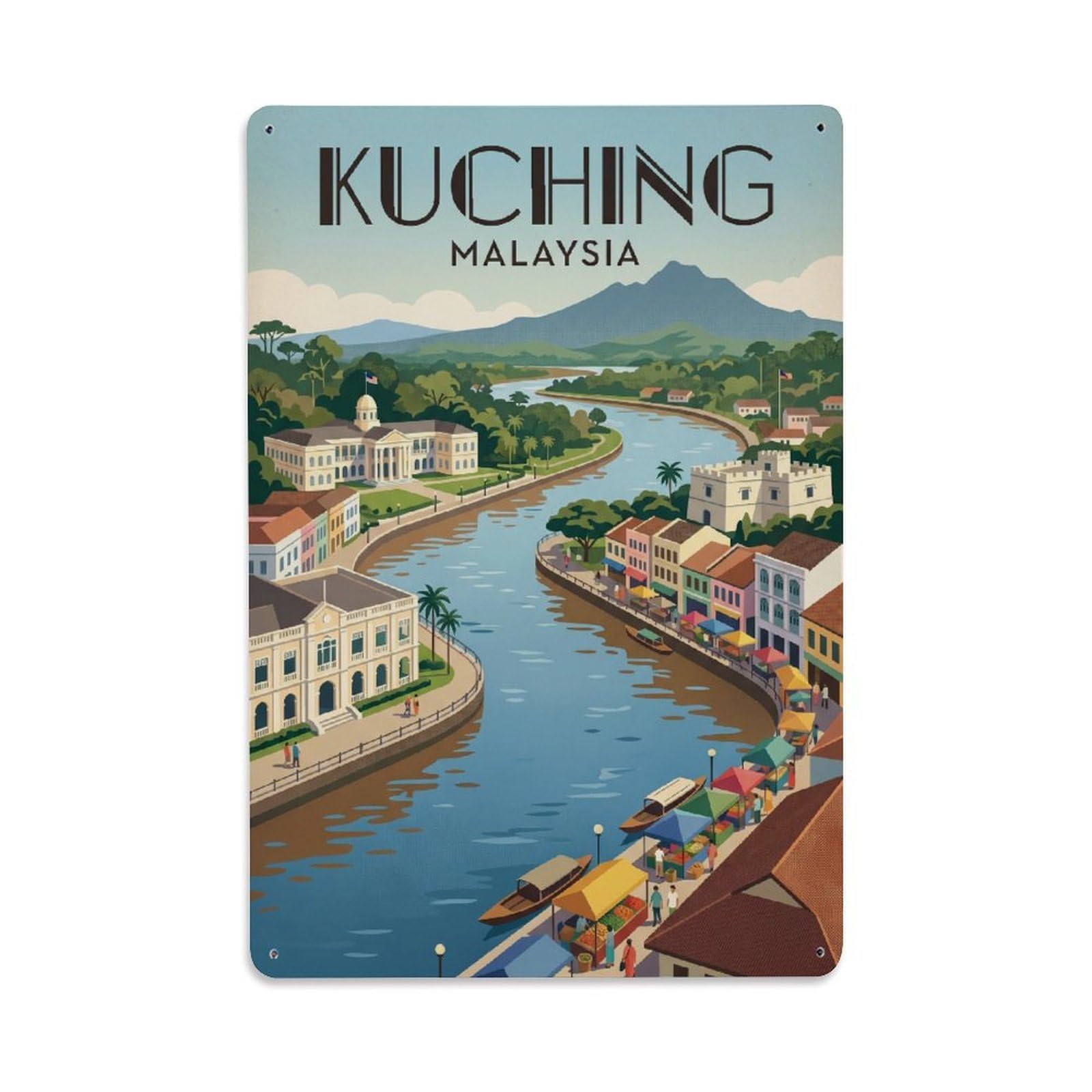 Metal Tin Sign Travel Malaysia Kuching Vintage
