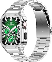Vista 10 de HASLFM Correa de acero inoxidable con funda compatible con Apple Watch Series 9, 8, 7 (1.614 pulgadas), 6 5 4 SE3/2/1 (1.575 pulgadas), Series 3, 2