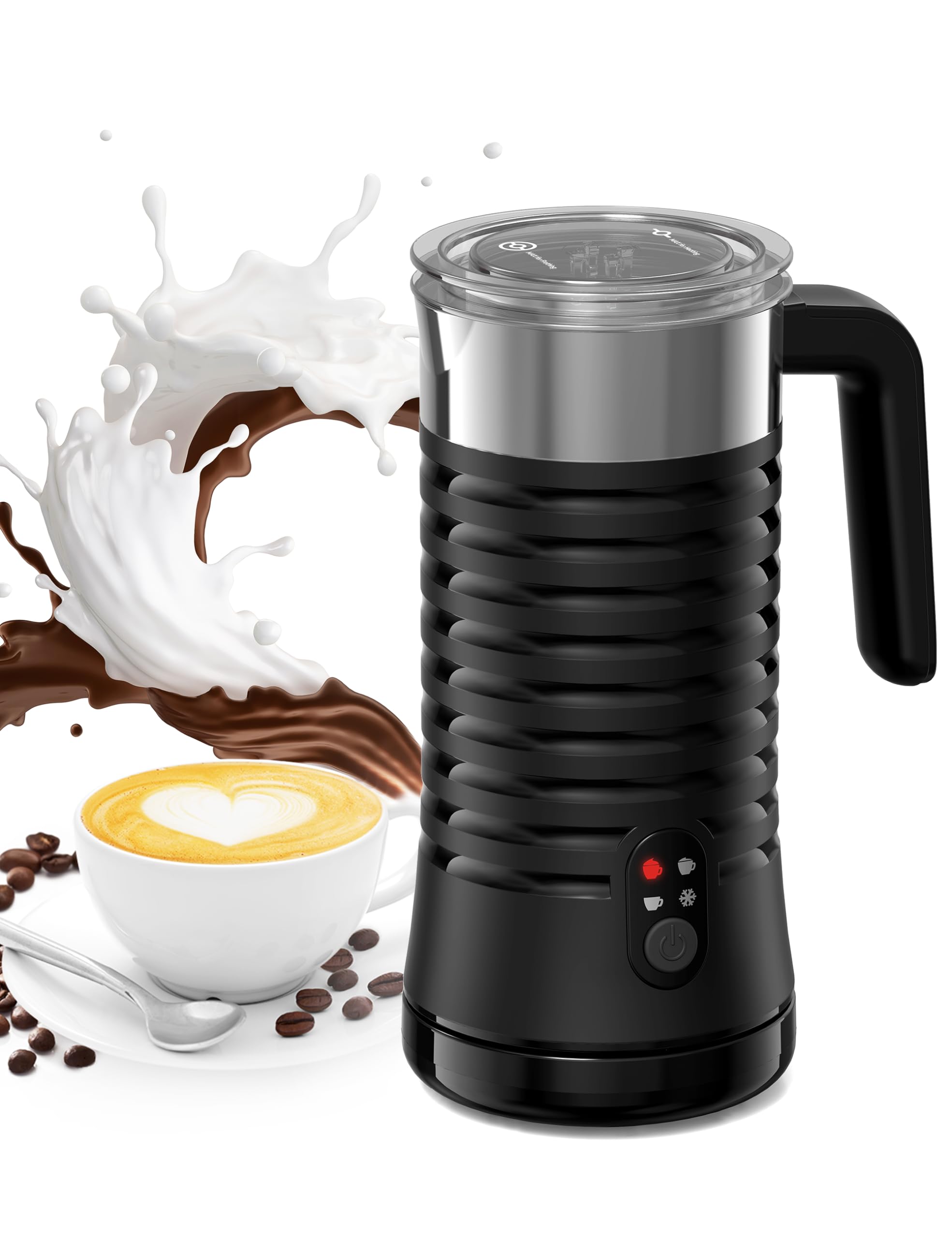 Milk Frother and Steamer, Paris Rhône 4-in-1 Milk Frother,Electric Milk Frother Hot& Cold Foam Temperature Control, Auto Shut-Off Frother for Coffee Latte