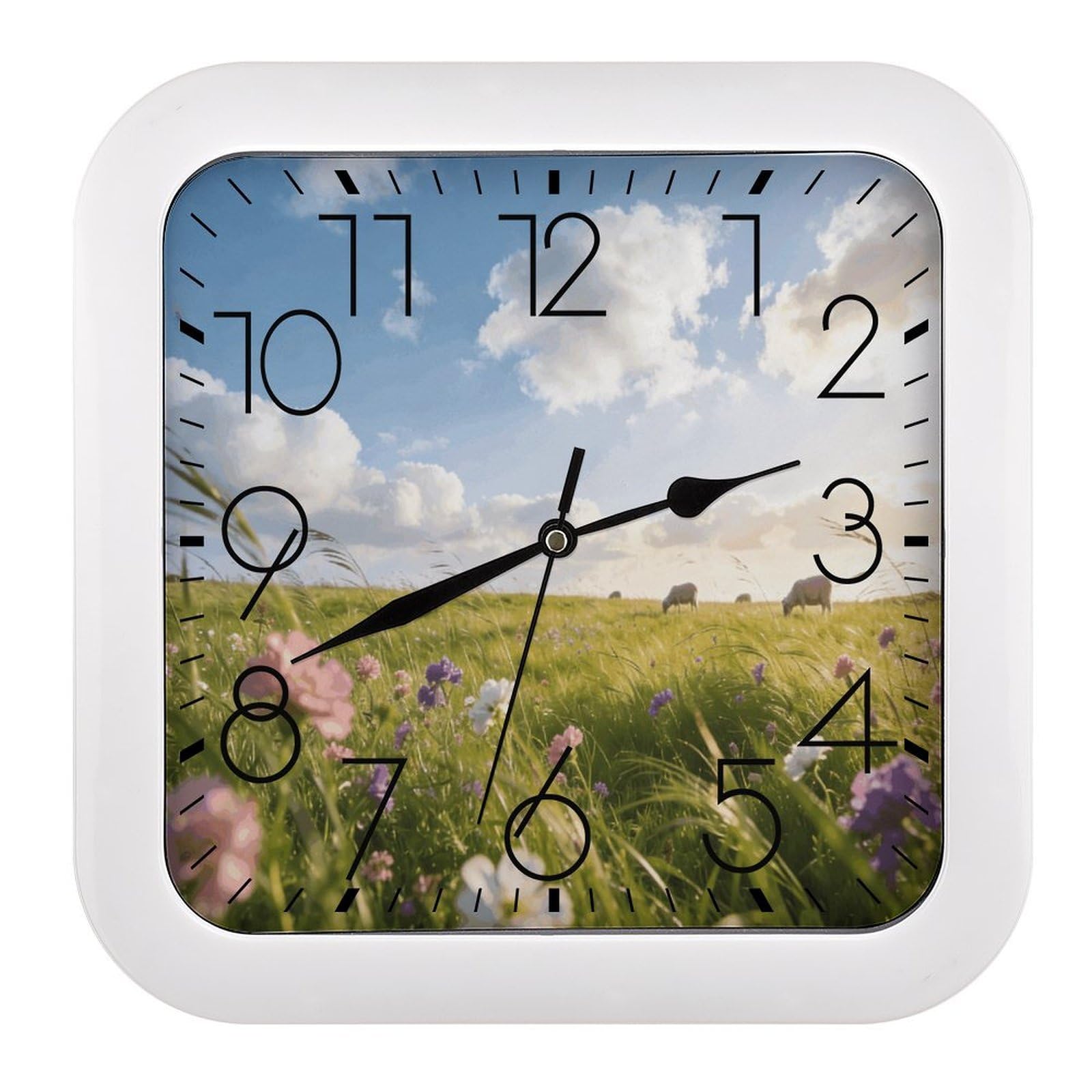 Fodpand Style Meadow Wall Clock,Battery Operated Modern Retro Rounded Square Clock Clock For Bedroom Living Room Office Home Gym Porch Decor Indoor Outdoor 10.2 * 10.2In