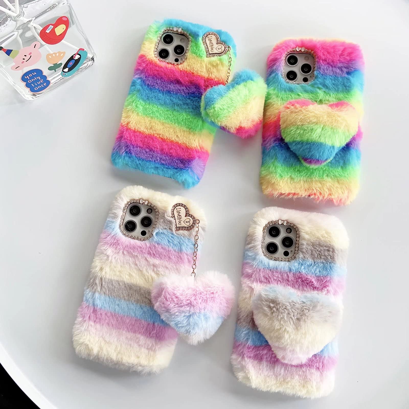 Miagon Colorato Pelosa Peluche Custodia per iPhone 13,Carina